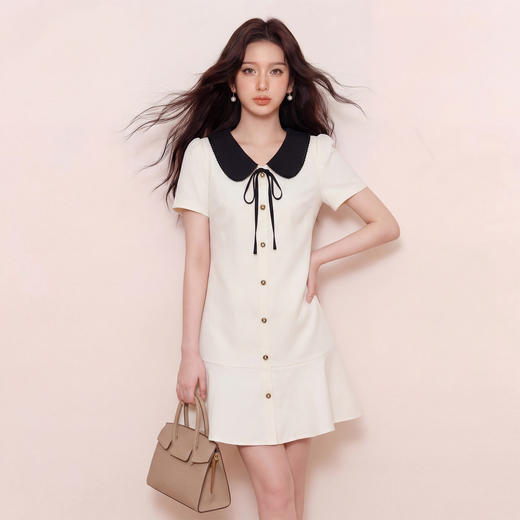 奢姿大码女装2026夏季时尚撞色娃娃领连衣裙胖妹妹气质小香风长裙9962854579 商品图0