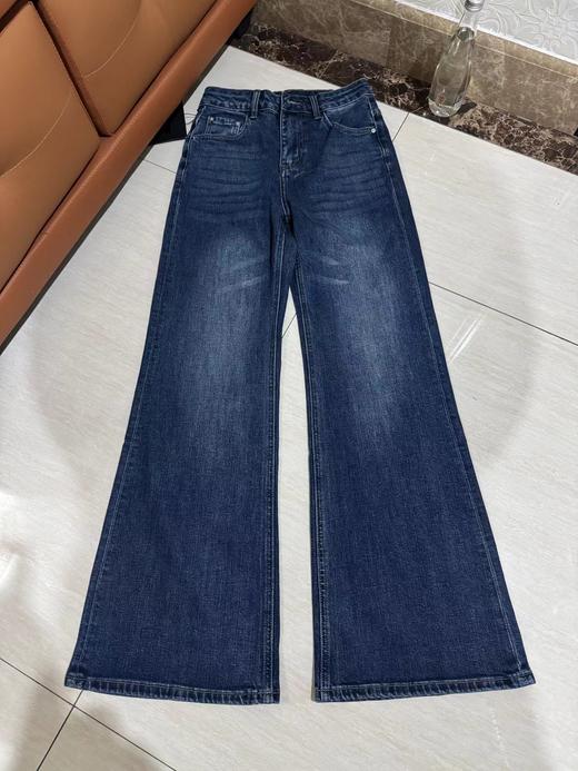 F030676复古慵懒松弛感深蓝阔腿裤垂感高腰牛仔裤 商品图0