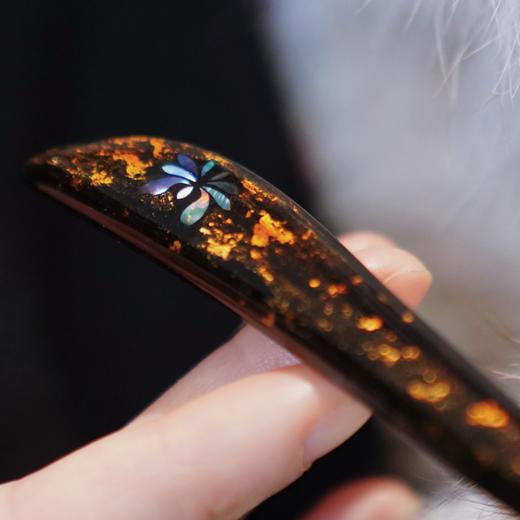 【金光梵莲发簪】木胎大漆螺细金箔、禅意汉服配饰手工非遗簪子 商品图5