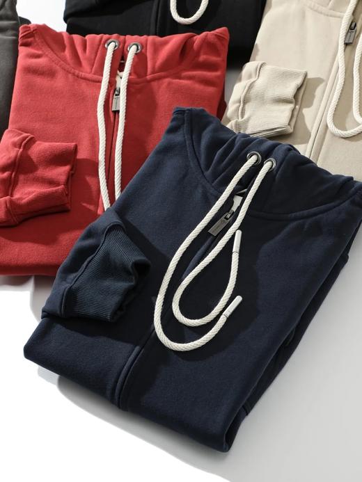 F030603高克重棉质混纺内里科技擦毛设计拉链开衫外套纯色抓绒琐温保暖长袖连帽卫衣 商品图1