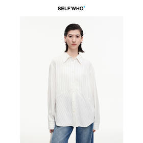 SELFWHO醋酯混纺不规则拼接条纹衬衫女2026春季新款翻领宽松上衣