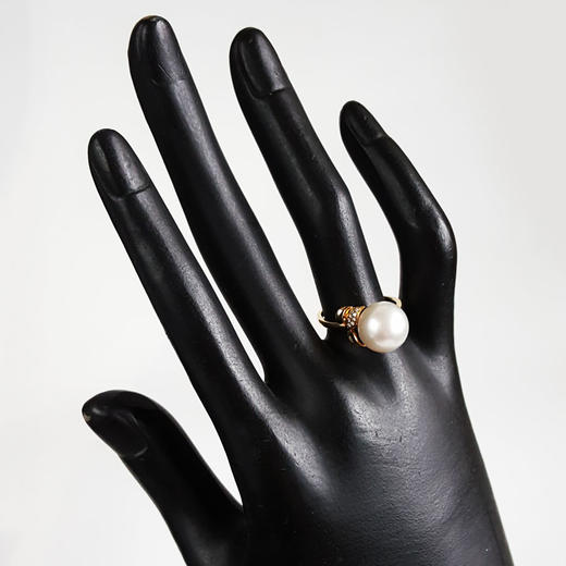 【天然正品】AU750黄金镶钻镶天然近完美约11MM澳白海水珍珠戒指 14号（戒圈可改）280226NJT20 商品图8