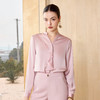 IWY/优雅通勤风粉色缎面长袖衬衫女V领荷叶边职场高级感上衣B523 商品缩略图1
