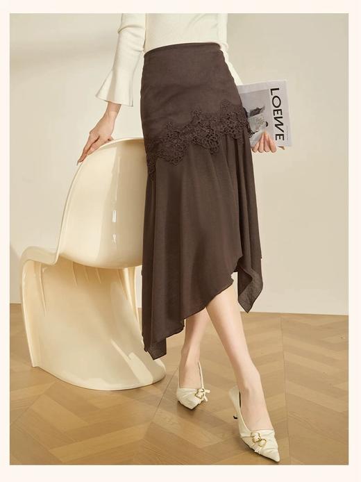 法式蕾丝拼接针织不规则下摆半身裙女2026季新款通勤裙s-xl 商品图1