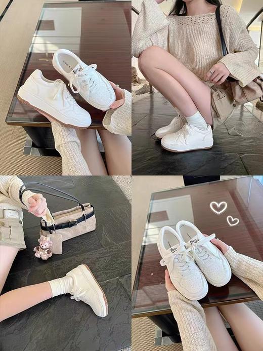 F0306133水洗头层牛皮系带百搭松弛感隐形增高板鞋复古腔调耐磨防滑厚底小白鞋 商品图12