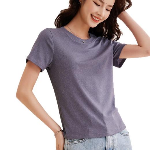 莱赛尔天丝亚麻修身正肩短袖T恤女2026夏纯色内搭圆领打底衫上衣   BY-M683 商品图4