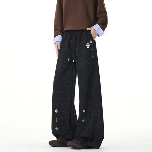 F0306104新款弯刀裤刺绣2色高品质休闲运动裤 商品图4