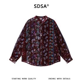 SDSA男士秋冬新款痞帅男装潮牌植绒植绒花卉立领长袖衬衫百搭休闲