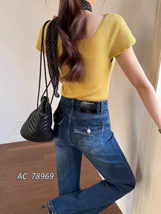 F030676复古慵懒松弛感深蓝阔腿裤垂感高腰牛仔裤 商品图8