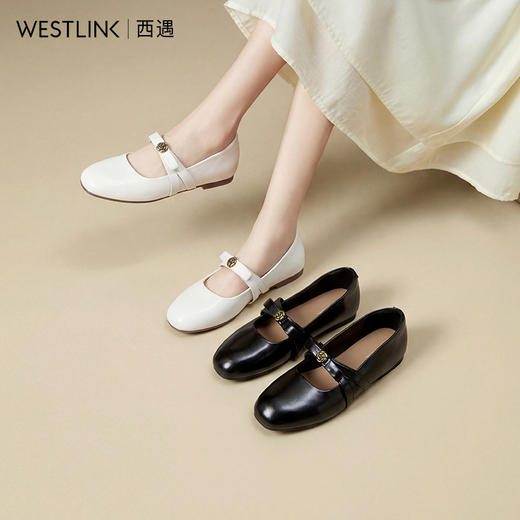 西遇玛丽珍鞋女2026春季新款一脚蹬浅口山茶花修饰交叉带软底单鞋V0166243 商品图0