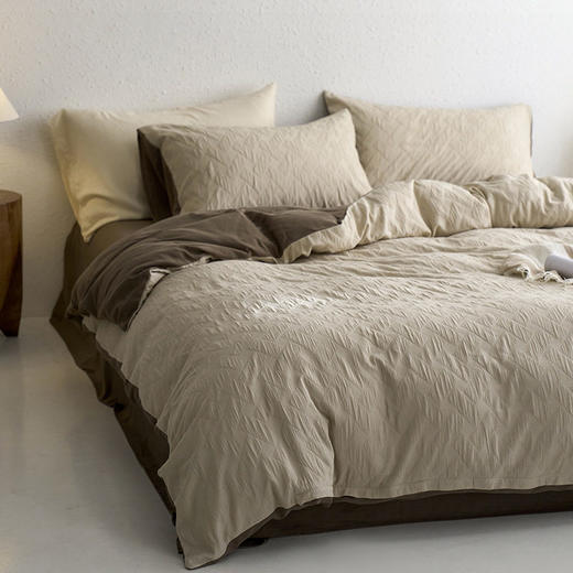 日式无印全棉双层纱提花四件套良品纯色柔软亲肤床品套件纯棉床品 商品图1