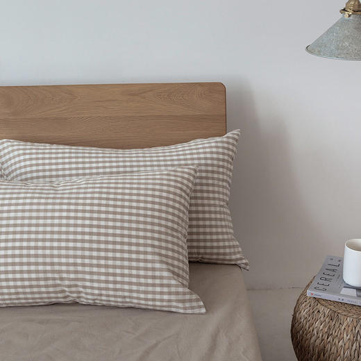 日式无印水洗棉枕套良品全棉格子枕套纯色单品单人枕头套子一对 商品图2