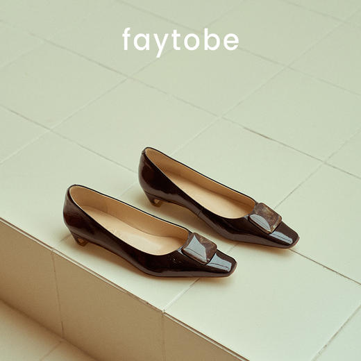 FAYTOBE 方糖漆皮单鞋方头方扣漆皮低跟鞋粗跟浅口单鞋 商品图7