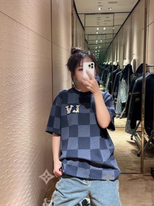 驴家 25ss镶钻logo棋盘格针织短袖 男女同款 蓝色/棕色（DY） 商品图2