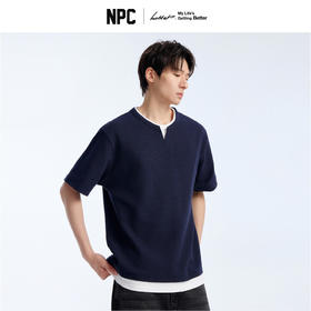 NPC潮牌棉混纺宽松假两件华夫格短袖T恤撞色亲肤春上新NP61TE12