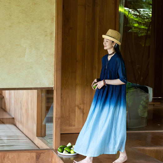 艺术家联名款 牧衣游原创植物吊染丝棉连衣裙禅意宽松文艺 唛町 商品图0