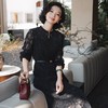 西子/梦蝶蕾丝压褶经典气质镂空带腰带连衣裙/CQXS0364 商品缩略图1