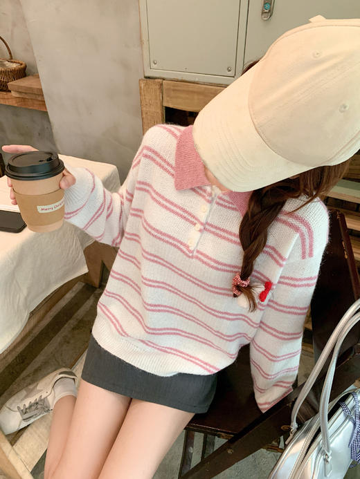 <曾小咸推荐>3.11现货秒杀 ！微信超特价！韩系条纹polo领针织衫 日常189.99 立减110 秒杀79.99！！ 商品图9