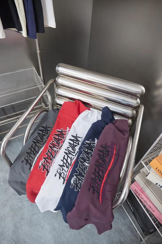 巴黎家情侣款字母logo刺绣做旧破洞短袖T恤 商品图5