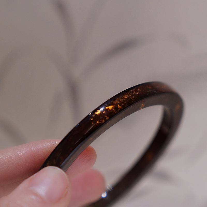 【紫韵金晖大漆手镯】方镯特细6mm、金箔、非遗手作漆器、新年礼品镯