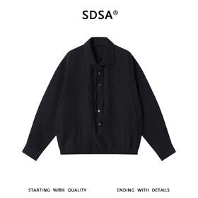SDSA男装2026新款高贵轻奢韩版简约纯色暗纹褶皱衬衫百搭衬衣外套