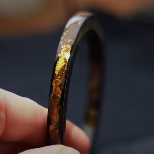 【紫韵金晖大漆手镯】方镯特细6mm、金箔、非遗手作漆器、新年礼品镯 商品图3