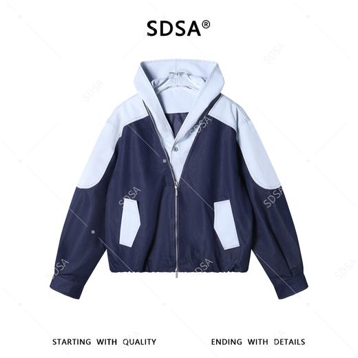SDSA男装2026新款高贵轻奢韩版拼接假两件连帽夹克外套百搭宽松 商品图0