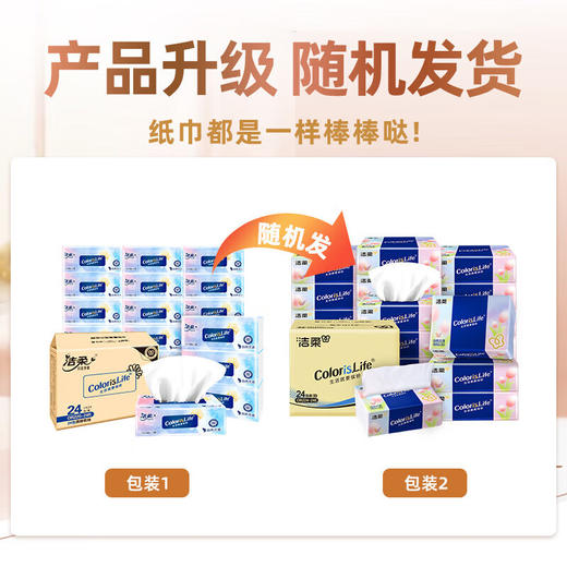 【柔软厚实❗擦拭不易掉屑】洁柔缤纷抽纸100抽三层餐巾纸卫生纸巾面巾纸擦手纸整箱24包。rh 商品图1