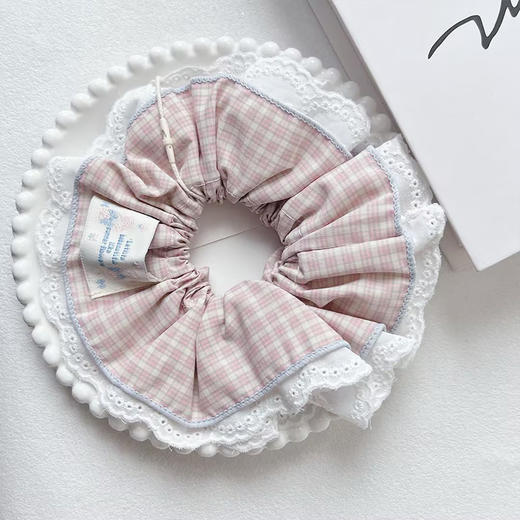 韩系粉色格子蕾丝边大肠发圈-纪念日百货门店同款169452926 商品图1