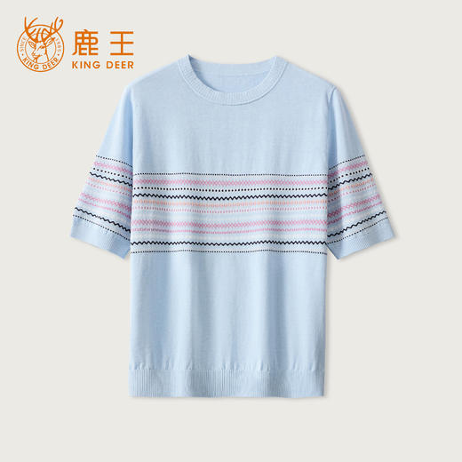 King Deer/鹿王撞色条肩扣针织T恤圆领显瘦舒适上衣早春L805045 商品图8
