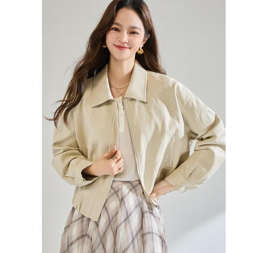 「高货sh」全新升级【铂金会员192/天猫259/差价67】(04235)洛诗琳气质PU皮衣外套2026春季时尚百搭翻领显瘦短上衣女 商品图2