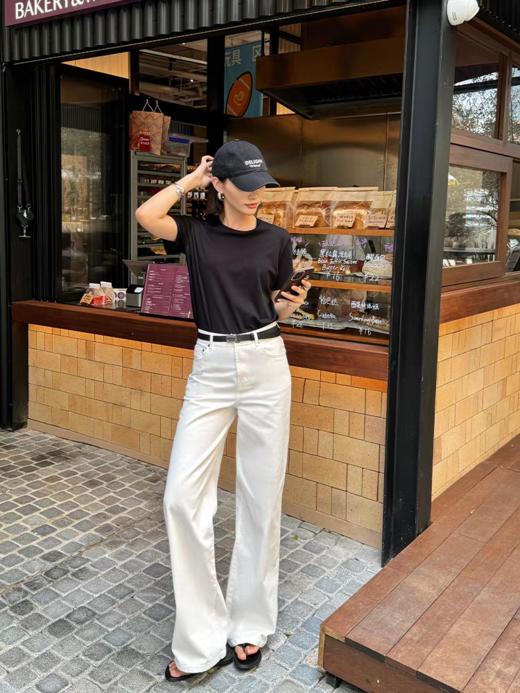 美洋同款翘楚影子小细腿微喇白牛仔裤 商品图1