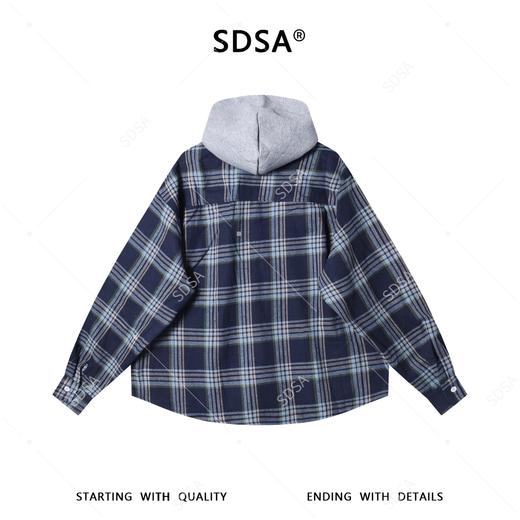 SDSA男装2026新款高贵轻奢休闲文艺连帽格纹衬衫百搭时尚简约衬衣 商品图4