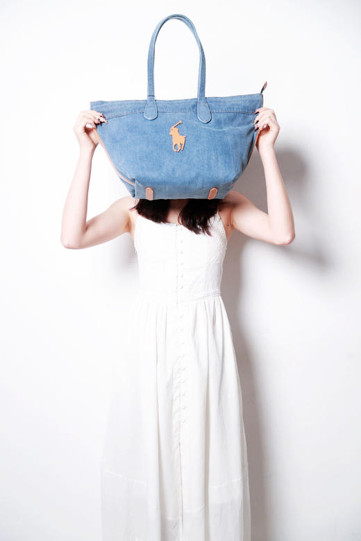 好美好美！！是丹宁托特包，牛皮革拼接大容量水洗单肩包E030766 商品图14