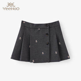 英氏儿童女童连衣裙舒适纯棉长袖短裙皱褶伞裙YRSBJ32427A