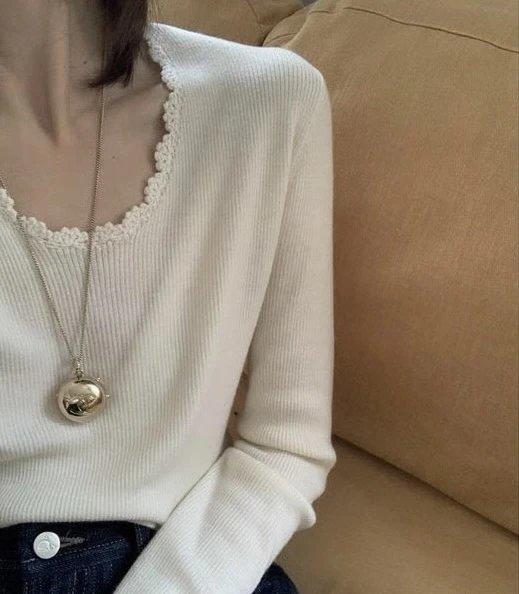 按头安利  康赛妮打底   黑白二色   圆领手工钩花  细节满满  9010羊毛羊绒针织衫 商品图0