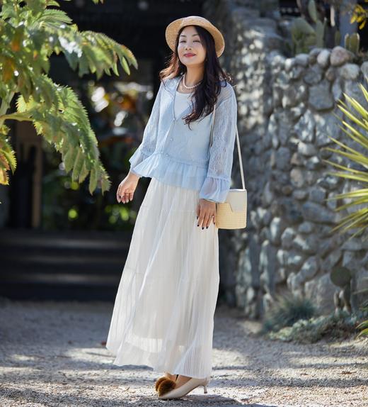 【林栖设计小店】一池涟漪|百搭多色压褶垂感飘逸2026夏新款毛织半身裙1962126 商品图5