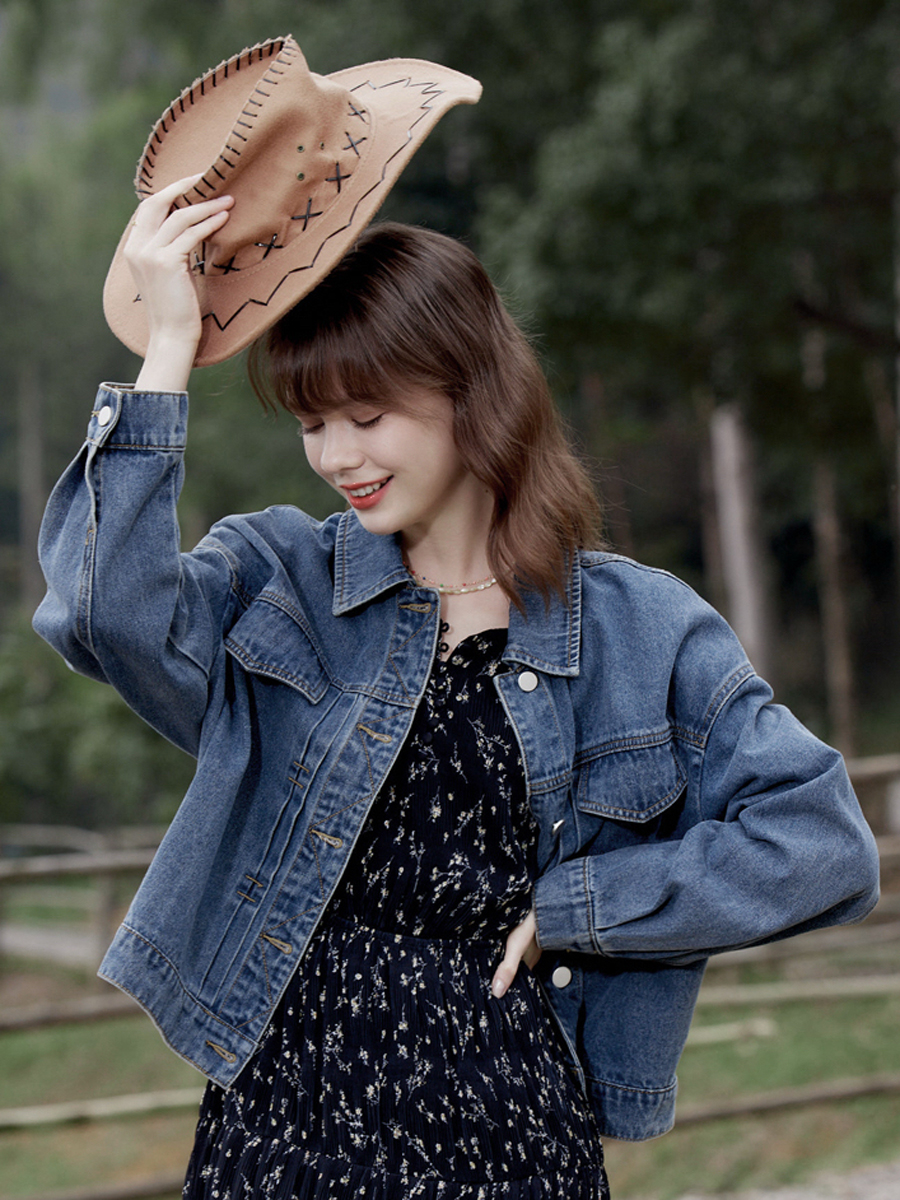 【百图lulu定制】【旷野牛仔外套】经典复古 翻领 长袖牛仔外套