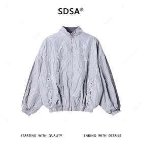 SDSA男装2026新款高贵轻奢韩版双面撞色褶皱肌理立领夹克百搭宽松