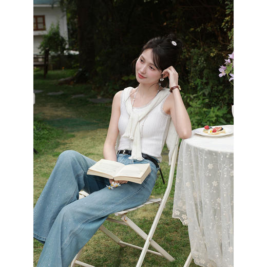 鹿向南「晴空星影」浅蓝色阔腿牛仔裤女春季韩系chic宽松直筒裤子 商品图4