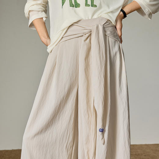 初语休闲裤女2026新款交叉系带设计波西米亚风松弛感大阔腿裤 商品图3