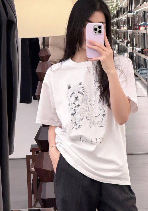 37-6 极限特惠48H ce 西高地 情侣款宽松短袖T恤 小狗印花 松弛高级 我穿M 商品图0