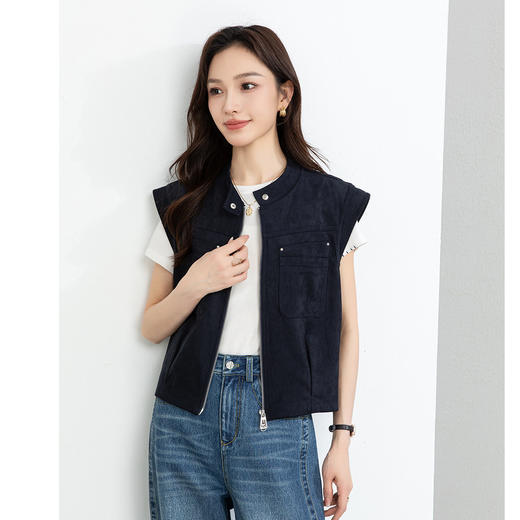 「高货xg」全新升级【铂金会员220/天猫299/差价79】(01854)洛诗琳仿牛皮绒工装马甲2026春季美式复古百搭无袖短外套 商品图2