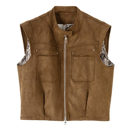 「高货xg」全新升级【铂金会员220/天猫299/差价79】(01854)洛诗琳仿牛皮绒工装马甲2026春季美式复古百搭无袖短外套 商品图4