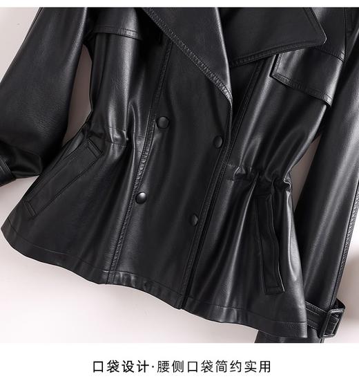 新款风衣翻领双排包扣腰间抽绳绵羊皮夹克 商品图8