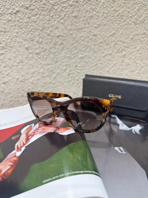 Celine 深棕 豹纹 猫眼 墨镜 商品图0