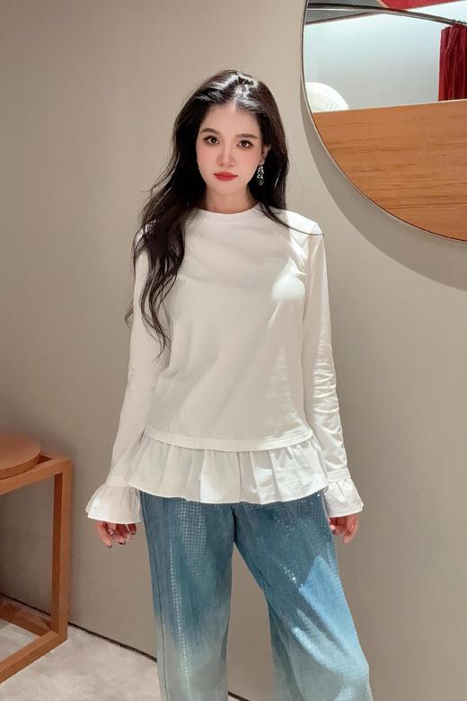 EP雅荷叶边拼接长袖新疆长绒棉打底T恤 商品图11