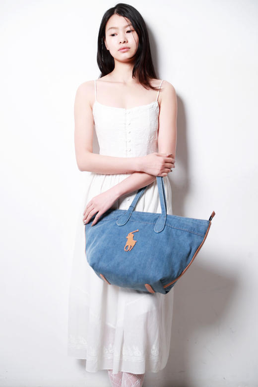 好美好美！！是丹宁托特包，牛皮革拼接大容量水洗单肩包E030766 商品图10