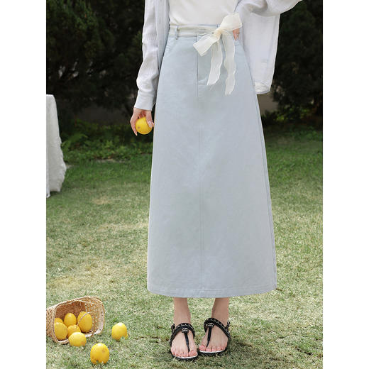 鹿向南「旧蓝回忆」蓝色半身裙女春新款高腰修身长款显瘦A字裙子 商品图2