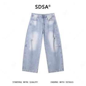 SDSA男装2026新款高贵轻奢美式复古百搭破洞牛仔裤时尚磨白长裤